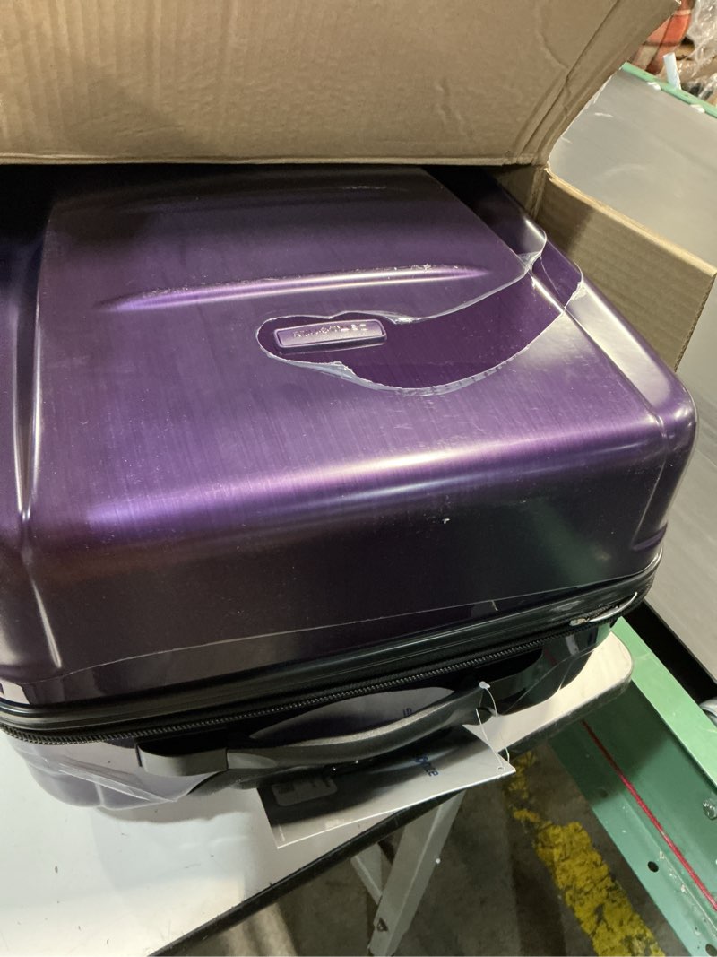 Condition photo showing As Is for Samsonite Winfield 2 Hardside Expandable Luggage with Spinner Wheels, Purple, Checked-Medium 24-Inch Checked-Medium Spinner Purple