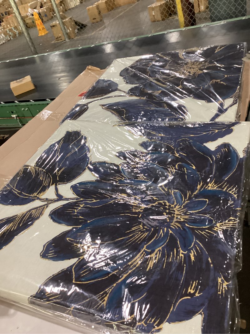 Condition photo showing New/Like New for canvas on demand 2-piece indigo garden canvas wall art print set, dark blue and gold floral paintings, flower home décor