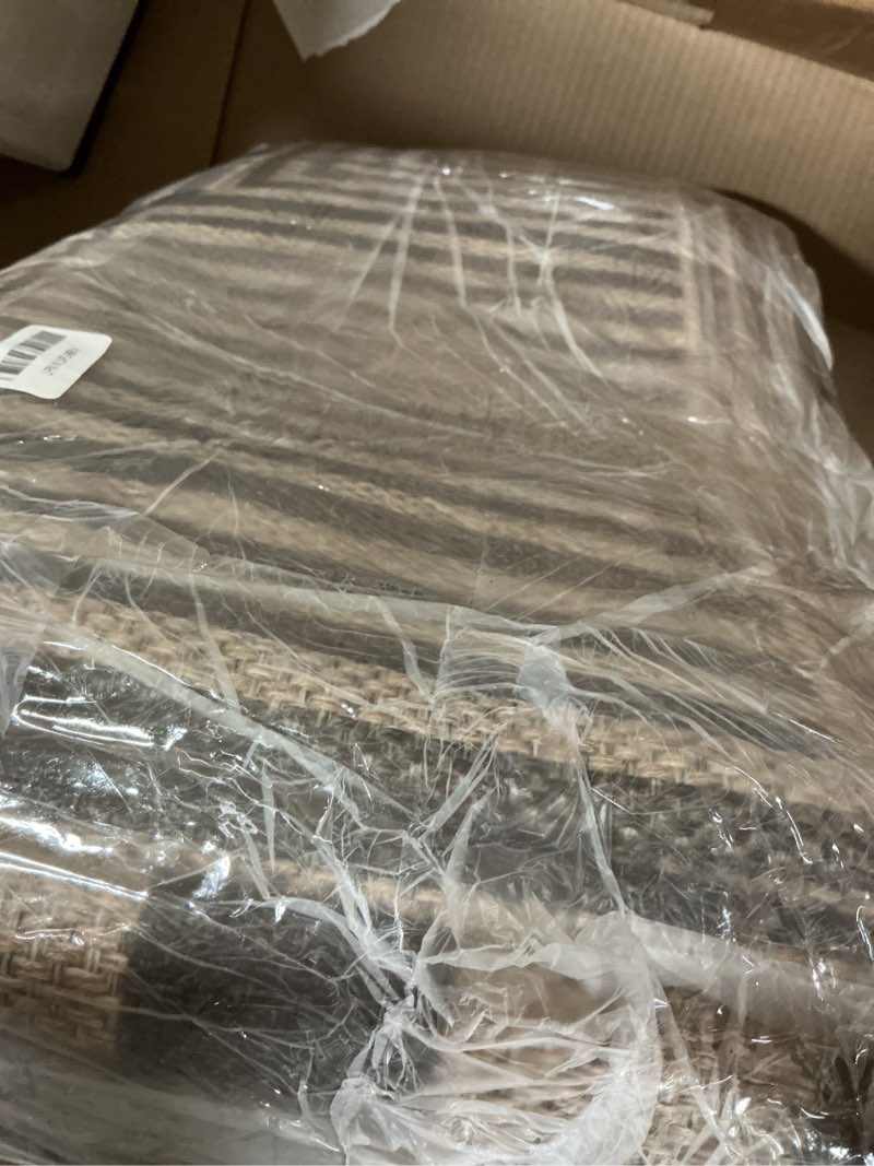 Condition photo showing As Is for Beevia Striped 8x10 Neutral Jute Rug, Washable Modern Outdoor Rugs for Patio, Farmhouse Decor Non-Slip Large Carpet for Living Room Deck Backyard (Nature, 8x10ft) 8' x 10' (Rectangular) Natural