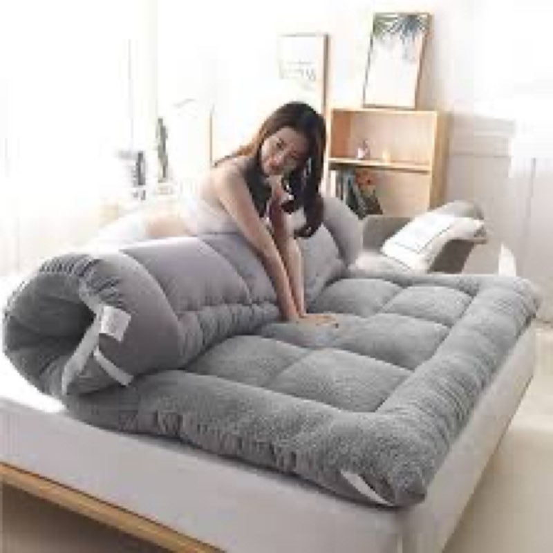 Mswborml Velvet Plush Futon Mattress Japanese Floor Bed Sleeping Mat Foldable Mattress, Roll Up Floor Mattress for Sleeping on Floor, Fluffy Mattress for Dormitory Camping Couch,B,90x200cm/35x79in 90x200cm/35x79in B ( similar 