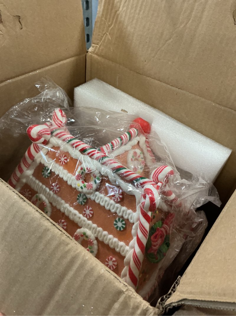 Condition photo showing As Is for Kurt S. Adler 13-Inch Battery-Operated Gingerbread House with LED Light and Timer