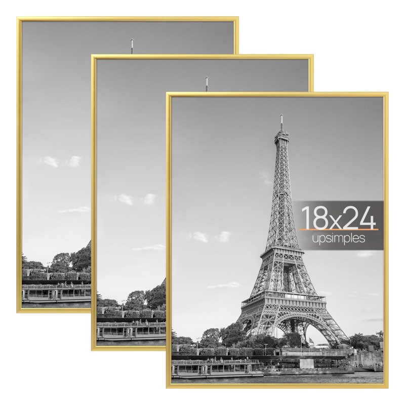 upsimples 18x24 Picture Frame Gold 3 Pack, Scratch-Proof Poster Frames 18 x 24 for Photo Gallery - S