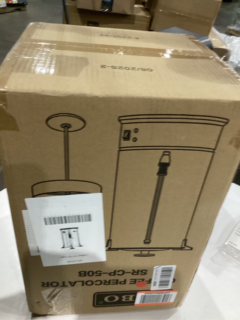 Condition photo showing As Is for SYBO SR-CP-50B Commercial Grade Stainless Steel Percolate Coffee Maker Hot Water Urn for Catering, 50-Cup 8 L, Metallic 8L Metallic