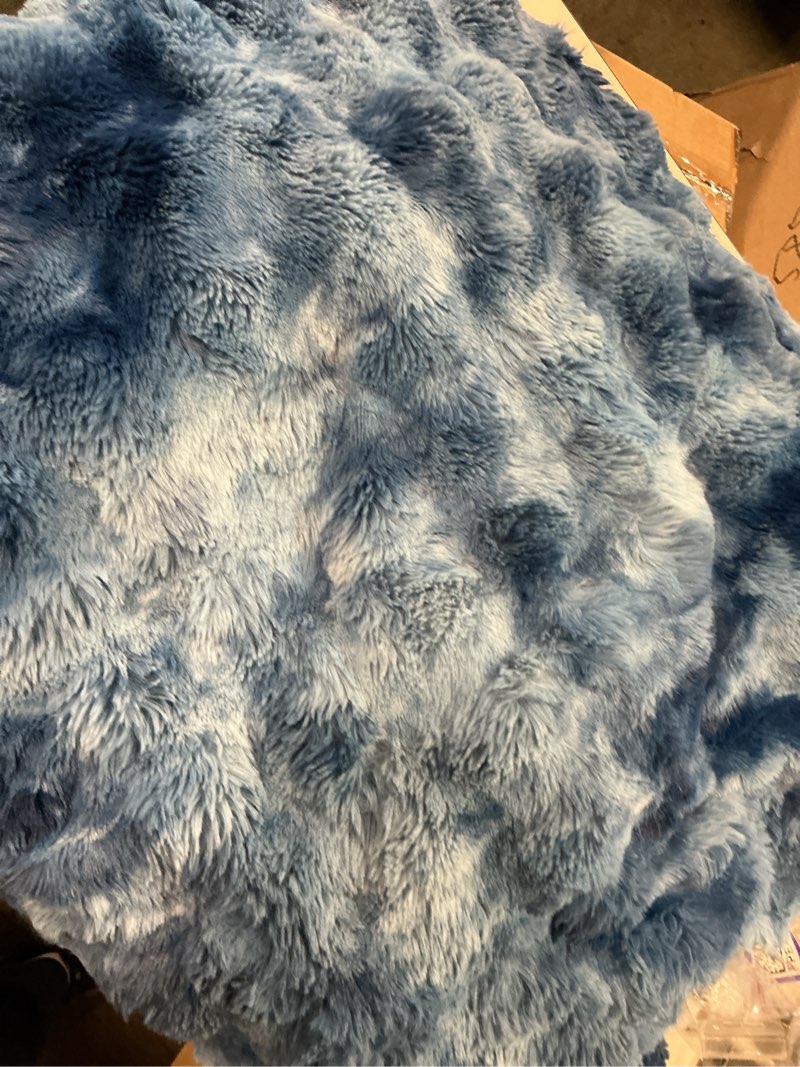 Condition photo showing As Is for newcosplay faux fur throw blanket indigo luxury fluffy thick warm bubble blanket for couch sofa bed 700gsm (indigo, throw(50"x60")) indigo throw(50"x60")