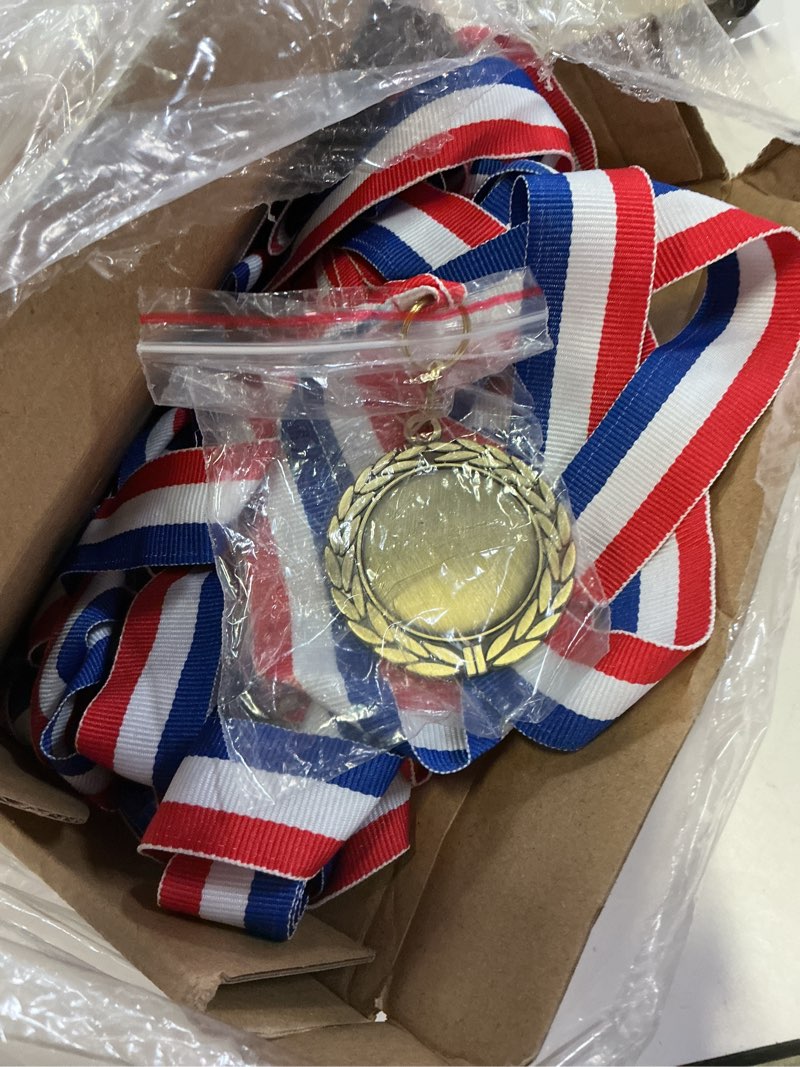 Condition photo showing New/Like New for junkin 24 pcs blank medals for awards with neck ribbons winner participation custom medals awards make your own kit 1st place cheer participation trophy metal prize gift gold classic