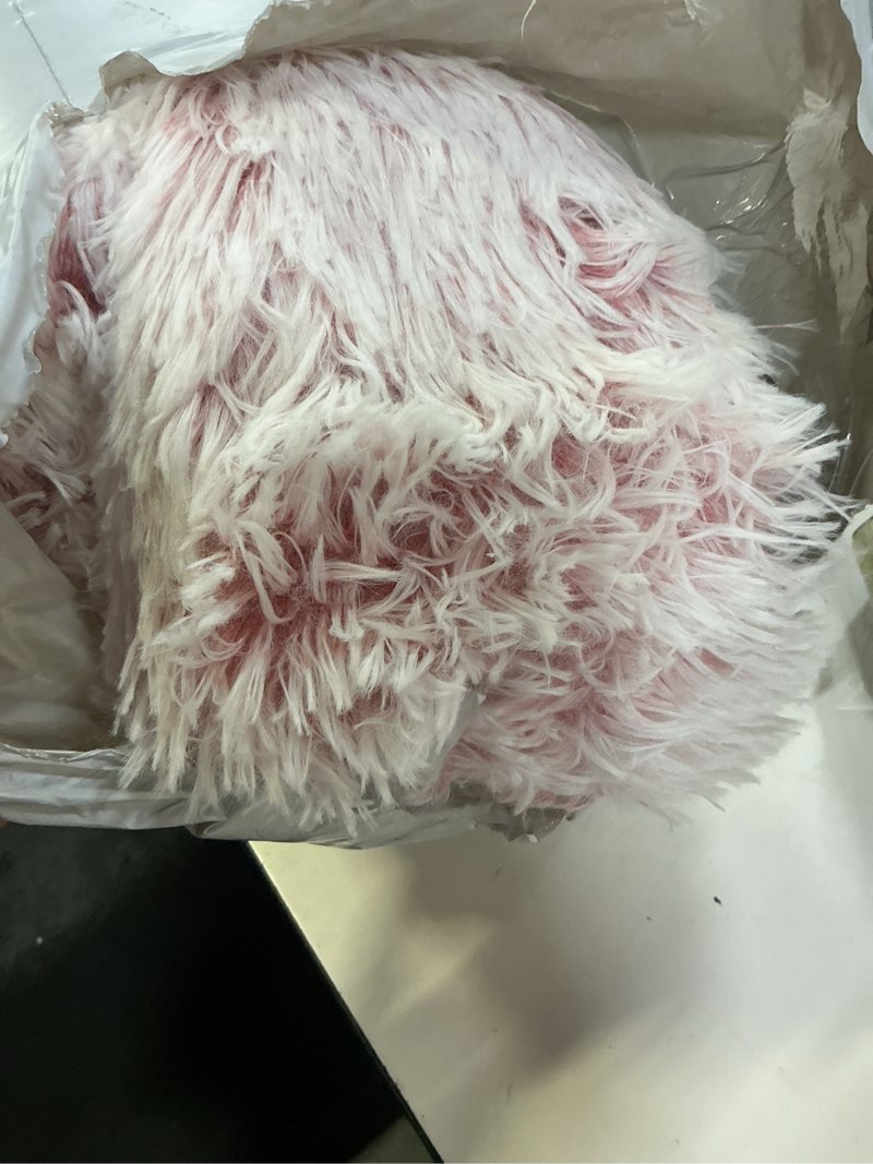 Condition photo showing As Is for round fluffy hooded cat bed cave, anti-anxiety cave bed with blanket | hooded cat bed cave, cozy cuddler luxury puppy pet bed, anti-slip bottom and machine washable pink large
