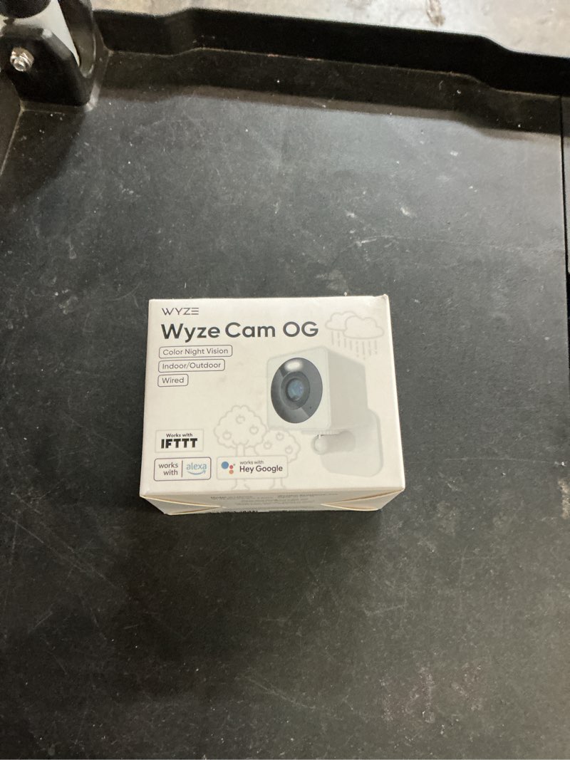 Condition photo showing New/Like New for wyze cam og indoor/outdoor 1080p wi-fi smart home security camera with color night vision, built-in spotlight, motion detection, 2-way audio, compatible with alexa & google, white, free expert setup white 1 pack