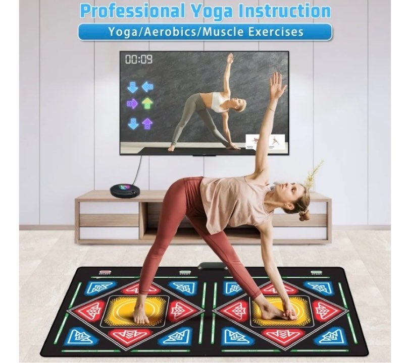 (Similar to stock photo) Fisca Double Dance Mat for Kid & Adult, Anti-Slip Wireless Musical Electronic Pad for TV & Projector Smart Camera & 2 Motion Controllers, Gift for Boys & Girls