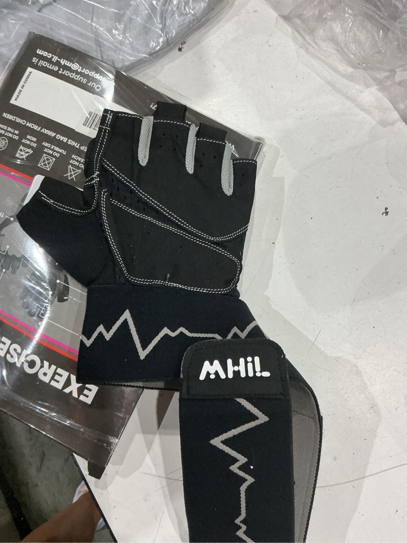 Condition photo showing As Is for mhil workout gloves for men – comfortable gym gloves for men with enhanced grip for safety and hand protection – weight lifting protection with wrist wraps support for performance boost and style black and grey x-large: 8.7 - 9.2