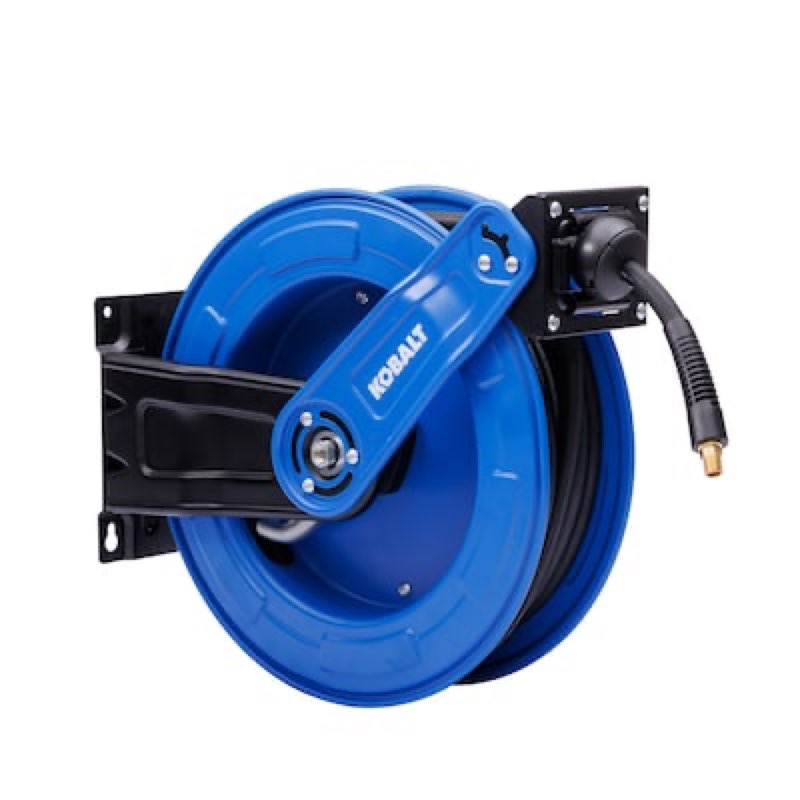 kobalt pro retractable hose reel with 3/8-in x 50-ft premium rubber air hose