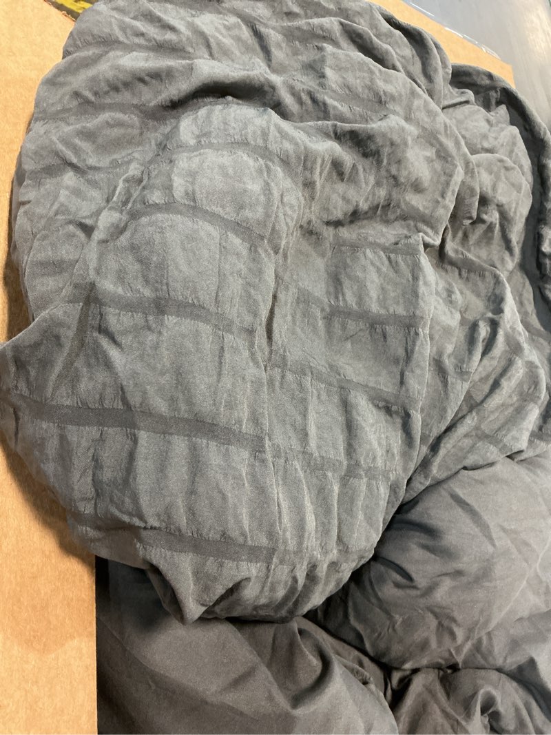 Condition photo showing As Is for hymokege 7 piece king size comforter set seersucker, all season luxury bed in a bag for bedroom, bedding set with comforters, sheets, pillowcases & shams, dark grey king(104"x 90") 01 - dark grey