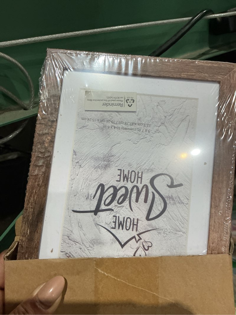 Condition photo showing Good Condition for califortree 5x7 picture frame - can display photo 4x6 with mat, wood frame with shatterproof plexiglass, wall & tabletop display, rustic brown rustic brown 5x7