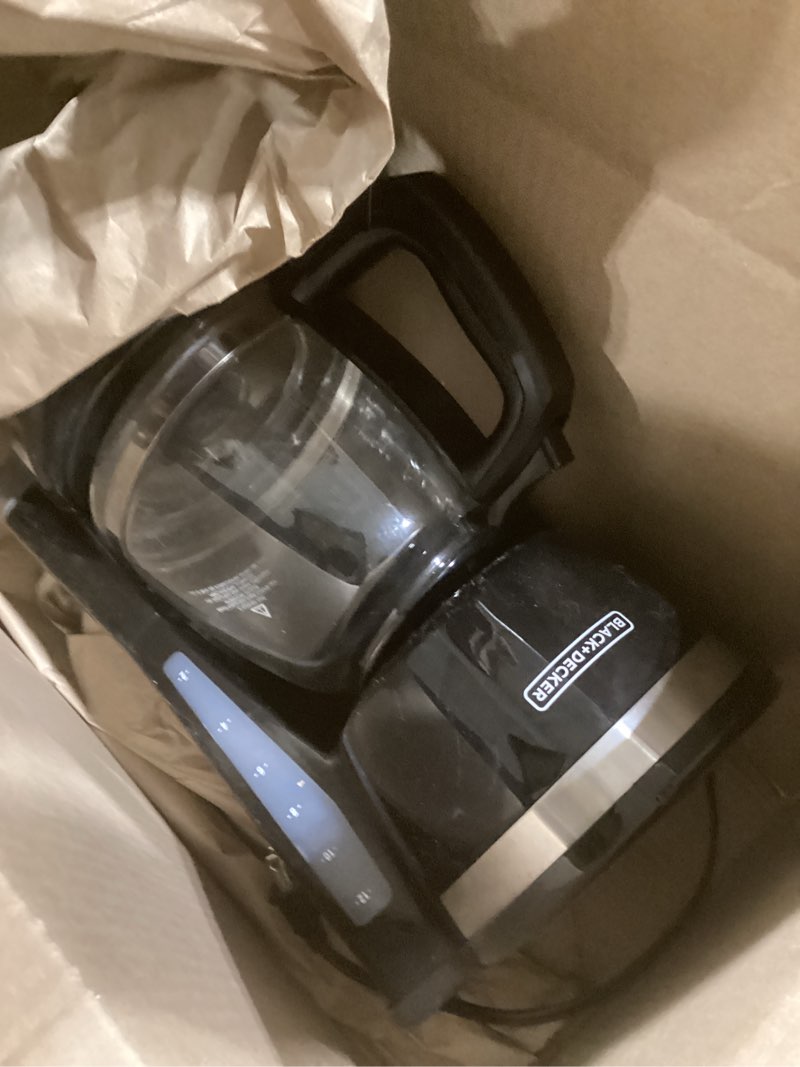 Condition photo showing As Is for BLACK+DECKER 12-Cup Digital Coffee Maker, Programmable, Washable Basket Filter, Sneak-A-Cup, Auto Brew, Water Window, Keep Hot Plate, Black Black coffeemaker