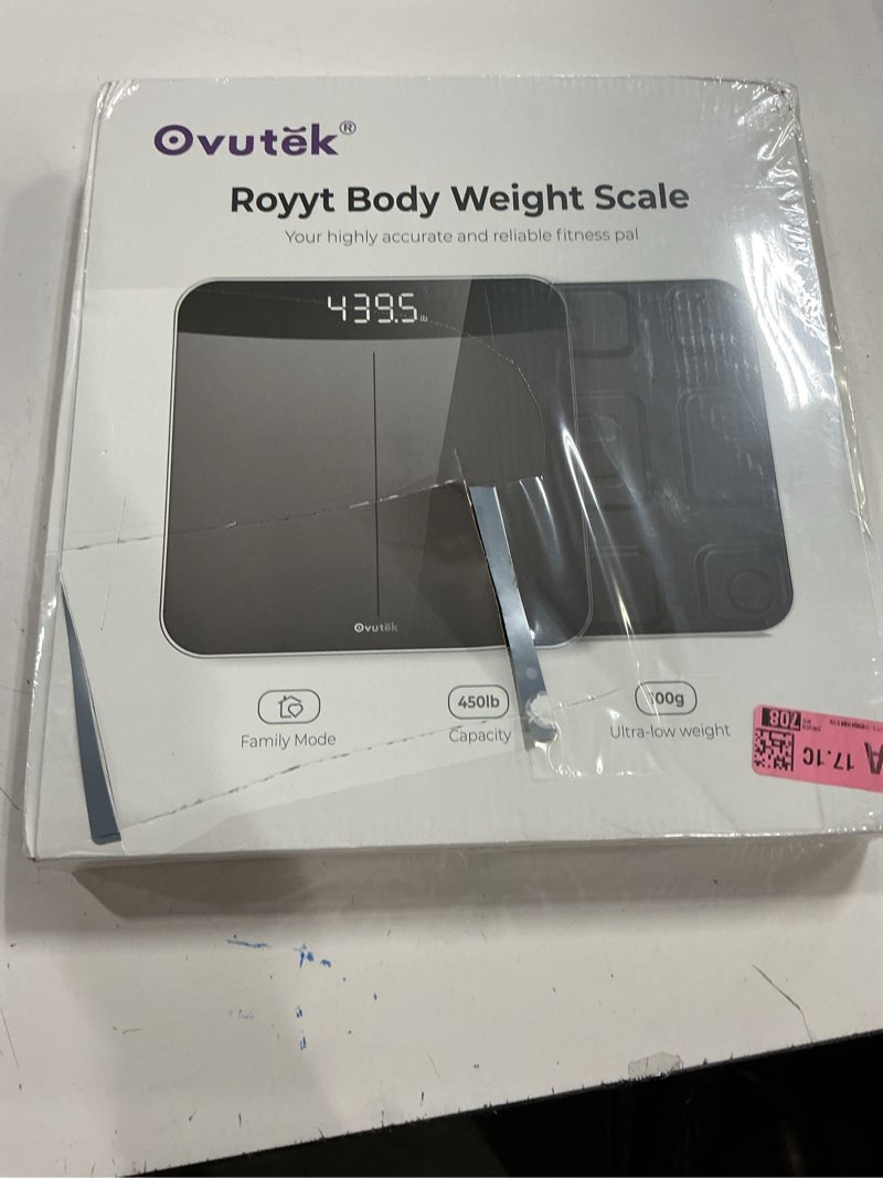 Condition photo showing New/Like New for ovutek bathroom scales digital weight, topnotch quality 450lb weight scale, most accurate to 0.05lb, automatic weighing scale for body weight, baby, pet, larger led, sturdy and durable base machine black