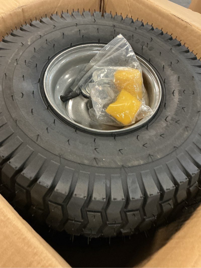 Condition photo showing Good Condition for ar-pro (2 pack) 15x6.00-6 front tire and wheel assembly, 15x6-6 lawn mower tire with 3" centered hub & 3/4" bushing, 4-ply pneumatic 15 x 6.00-6" pneumatic (centered hub) gray