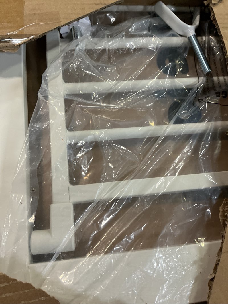 Condition photo showing Good Condition for babelio 36" tall narrow baby gate, 26-28.5" wide auto-close metal pet gate for small stairs/doorways/hallways, pressure/hardware mounted for child and pets, no extensions, white white 36" high, 26-28.5" wide