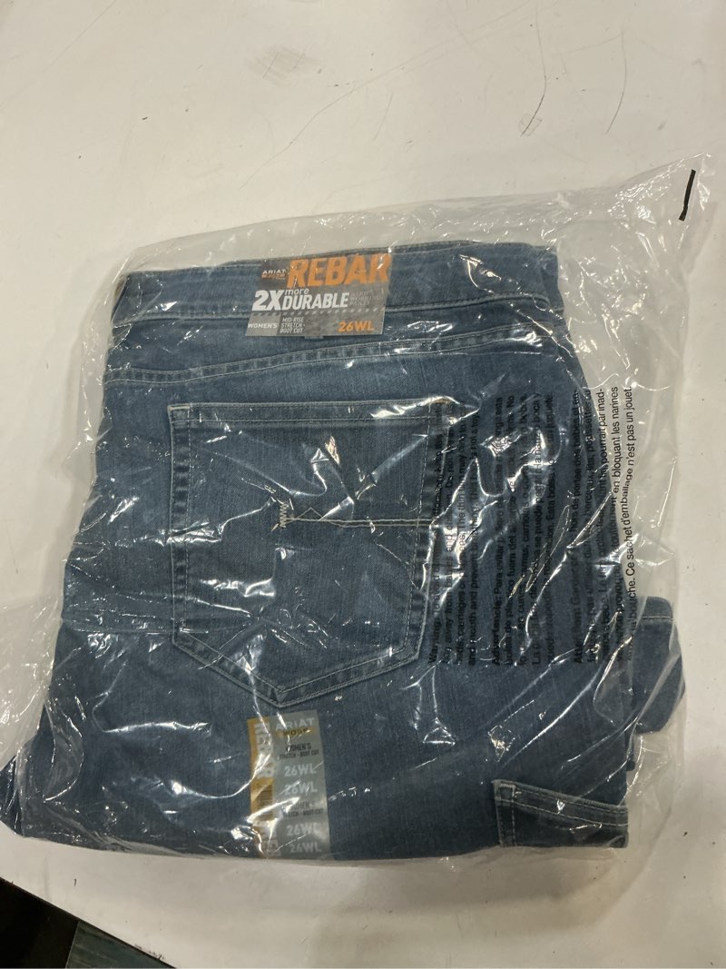 Condition photo showing New/Like New for ariat women's rebar perfect rise work flex riveter slim leg jean, 26wl (light blue)