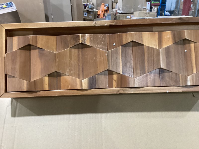 Condition photo showing As Is for Bme Georgina Solid Wood Nightstands with Drawers-Fully Assembled Rustic Geometric Pattern Bedside Cabinet-Mid Century Modern Side Table for Living Room, Bedroom, Teak Brown