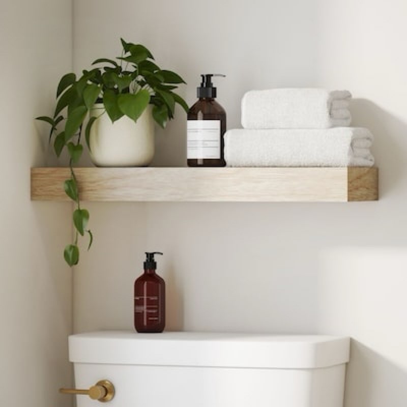 allen + roth 8-in d x 24-in l light wood particleboard rectangular floating shelf
