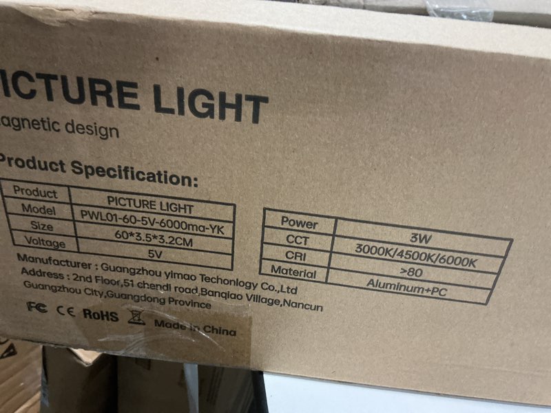Condition photo showing Good Condition for Picture Lights for Wall, Battery Operated Picture Light 24in Gallery Light for Paintings CCT Dimmable Recharging Battery Wall Light with Remote Control for Living Room Gallery Dartboard 1PC24inches Gold