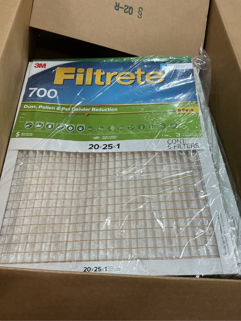Condition photo showing As Is for Filtrete 20x25x1 AC Furnace Air Filter, MERV 11, MPR 1000, Micro Allergen Defense, 3-Month Pleated 1-Inch Electrostatic Air Cleaning Filter, 6 Pack (Actual Size 19.69 x 24.69 x 0.81 in)