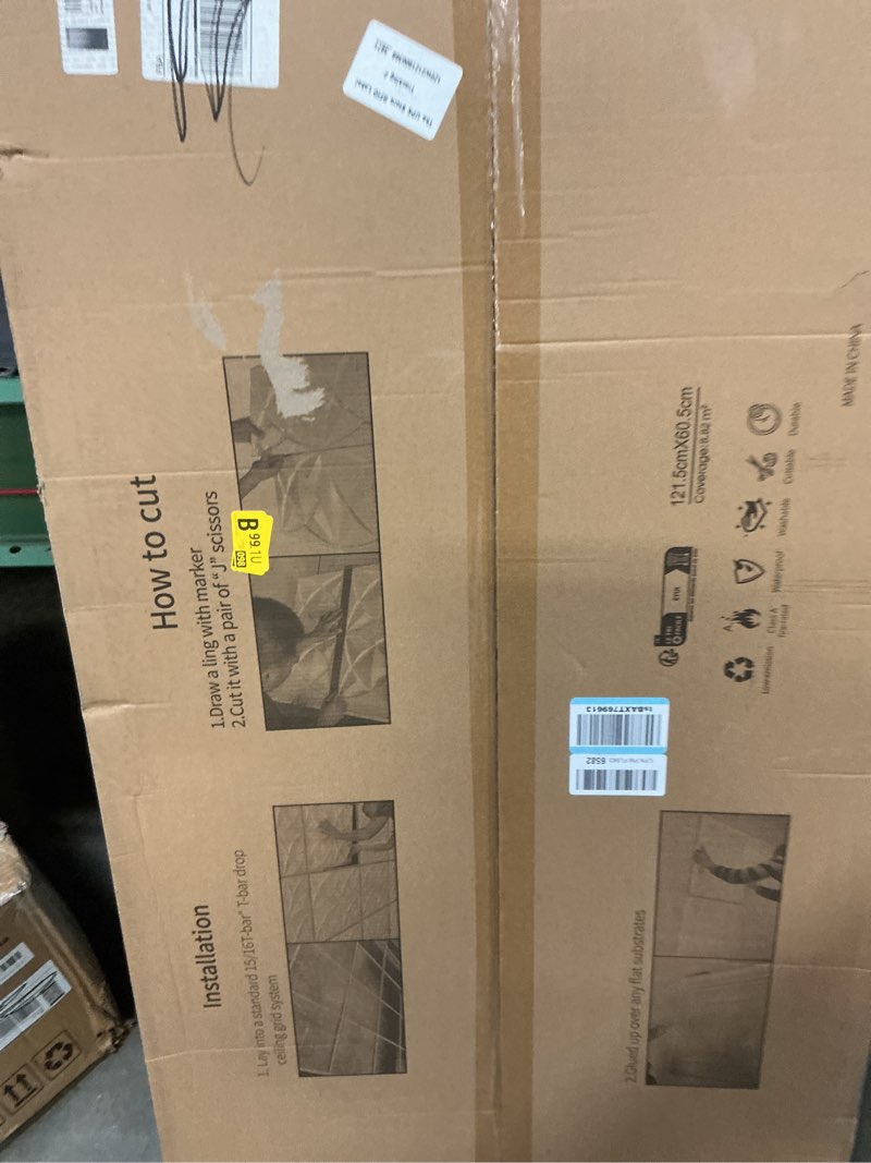 Condition photo showing New/Like New for WOWSTAR 12-Pack 2x4ft Drop Ceiling Tiles, Waterproof Glue up Ceiling Panels, Modern Style 3D Wall Panels, Black 2x4ft Black