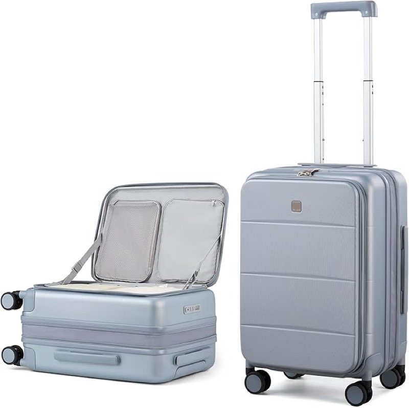 MILADA 20 Inch Expandable Top Opening Carry On Luggage 22x14x9 Airline Approved, Lightweight Hard Shell Suitcases with Wheels, TSA Approved & Trunk Style Luggage for Travel, Grey