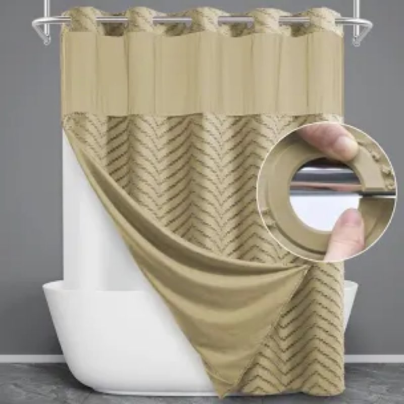 pangsinne no hooks shower curtain with snap-in liner, sage green boho tufted chevron striped textured shower curtains for bathroom, water repellent luxury shower curtain, 72wx74h 72"w x 74"l (pack of 1) sage green