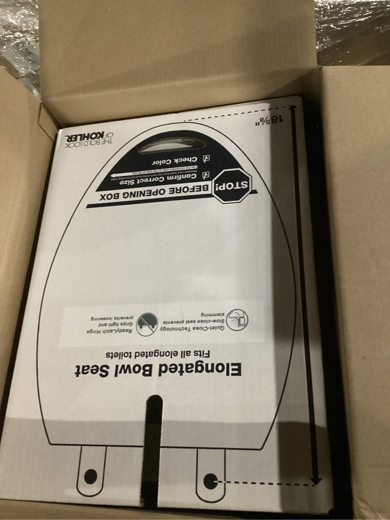 Condition photo showing New/Like New for kohler 4636-rl-0 cachet readylatch elongated toilet seat slow close, soft close toilet seat quiet lid, contoured grip-tight bumpers installation hardware, apartment essentials, white white elongated ready latch