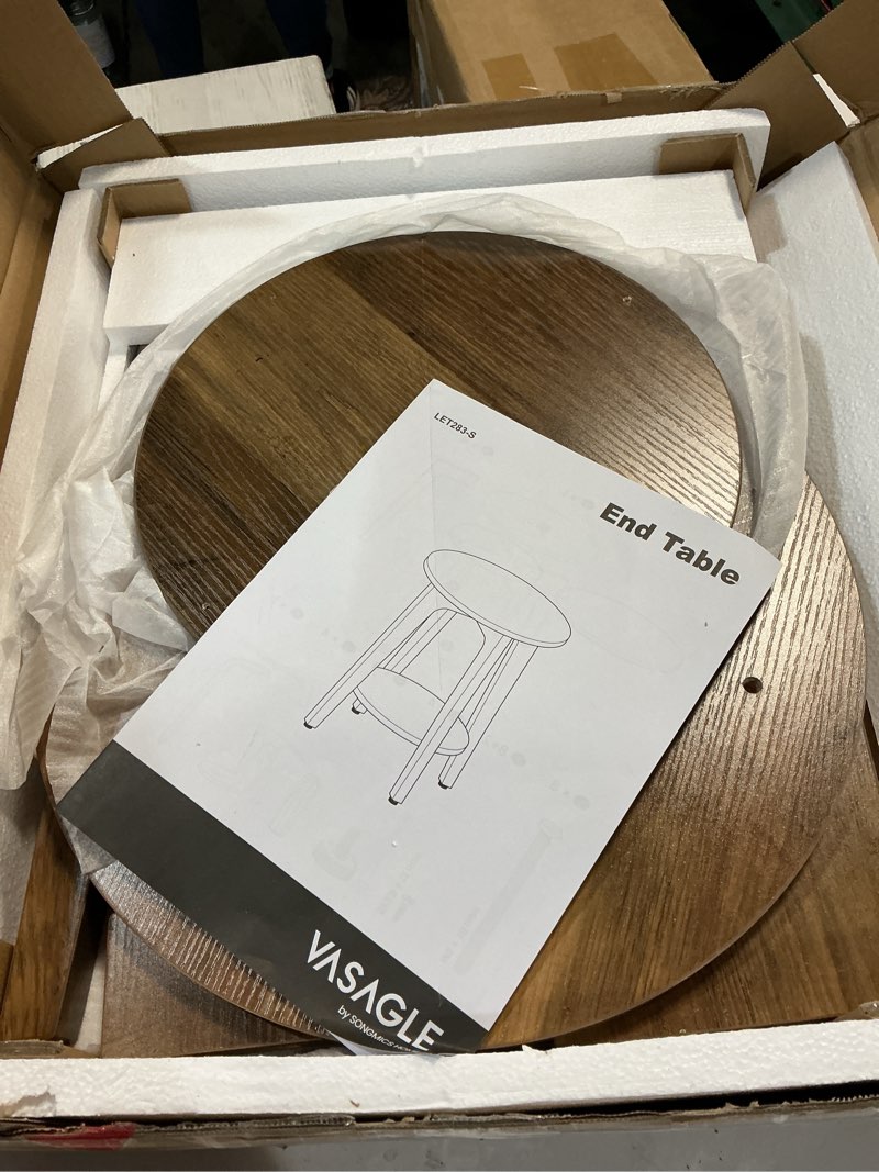 Condition photo showing Good Condition for vasagle maezo collection - side table, 2-tier small round end table, nightstand with tapered legs, curved transitions, for small spaces, living room, bedroom, honey brown ulet283t41