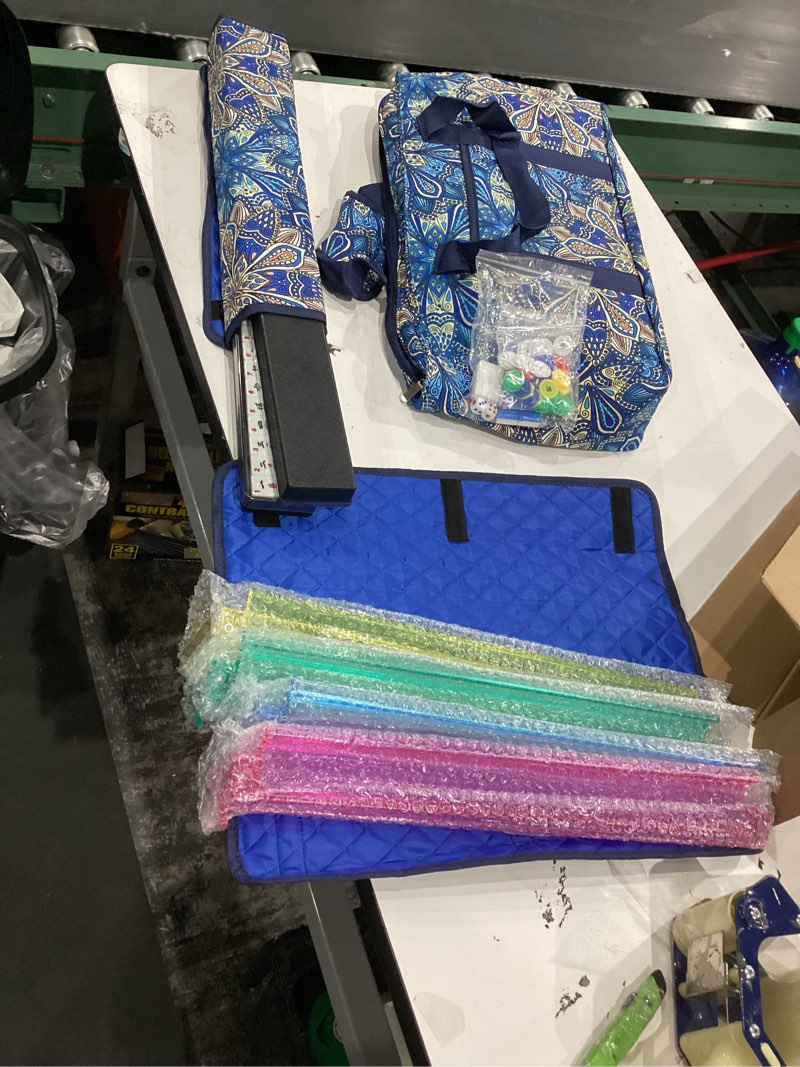 Condition photo showing Good Condition for american mahjong tile set with blue printed carrying bag, 166 premium tiles, 4 all-in-one color racks/pushers, mah jongg sets, mahjong game set for travel, christmas, birthday gifts blue?blue tiles?