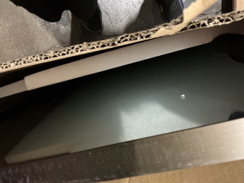 Condition photo showing As Is for 50x40 inch bronze metal framed bathrrom mirror, brushed metal bathroom vanity mirrors for wall, rounded corner bronze rectangle mirror for farmhouse, bedroom, anti-rust (horizontal/vertical) 50"l x 40"w bronze