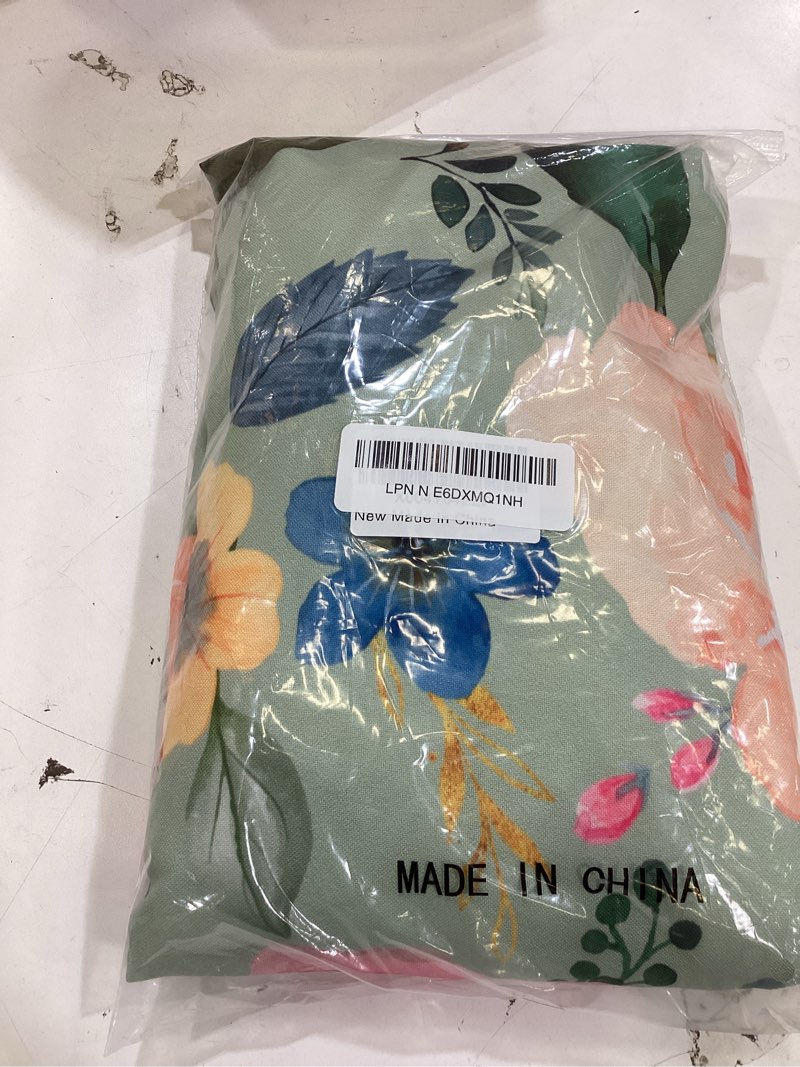 Condition photo showing Good Condition for spring flower round fitted tablecloth colorful wildflowers leaf navy blue watercolor elastic table cloth waterproof oil proof seasonal table cover fits 55\"-60\" round tables for party dinner decor 60\" (round) green