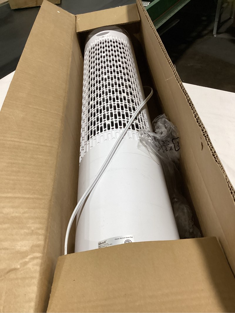 Condition photo showing Good Condition for Dreo Tower Fan for Bedroom, 25ft/s Smart Standing Fans, 90° Oscillating Floor Fan with 4 Modes, 4 Speeds, 8H Timer, 28dB, Bladeless, Remote, 28 dB, Works with WiFi Voice Control White