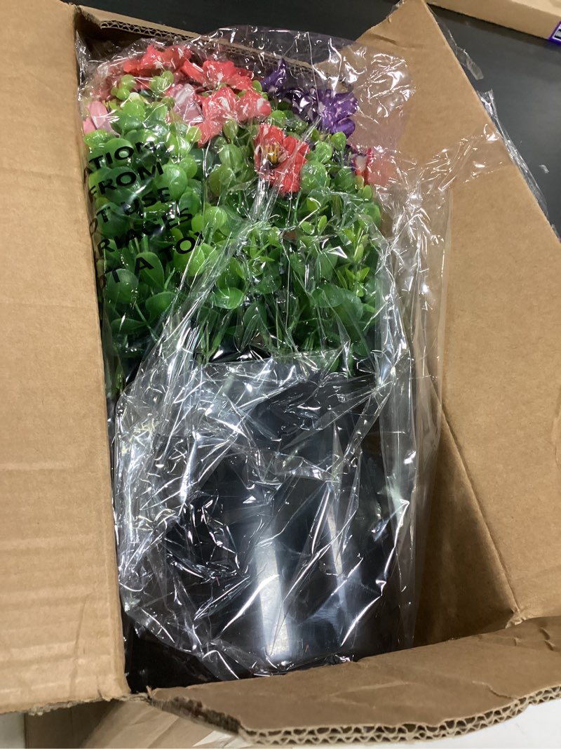 Condition photo showing Good Condition for artificial morning glory & eucalyptus topiary trees - set of 2 faux silk flower potted plants, uv-resistant fake outdoor morning glory bushes for front door, farmhouse, garden decor (mixed color)