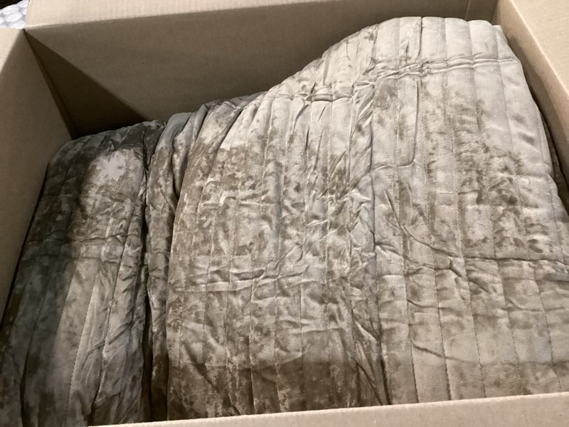 Condition photo showing As Is for EVERGRACE Velvet Quilt Set King Size, Luxurious Soft Striped Channel Bedding Set, Lightweight Velvet Comforter for All Season, Oversized Bedspread Coverlet with 2 Matching Shams, Mocha Brown King (104" x 92") Mocha Brown