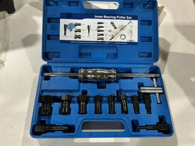 Condition photo showing Good Condition for 12pcs blind hole bearing puller set, slide hammer bearing puller set with expandable collets 8-32mm, high strength pilot inner removal tool for automotive and motorcycle wheel bearings