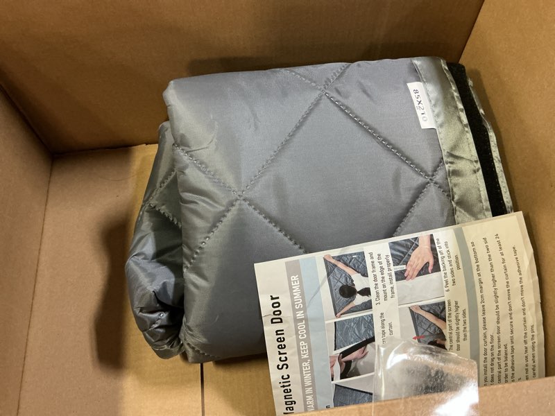 Condition photo showing As Is for Magnetic Thermal Insulated Door Curtain, Self-Closing Privacy Magnetic Screen Door, Keep Warm in Winter and Cool in Summer, Waterproof Windproof Soundproof(Grey, Fit Door Size 32 "× 80 ") Fits door size 32"×80"