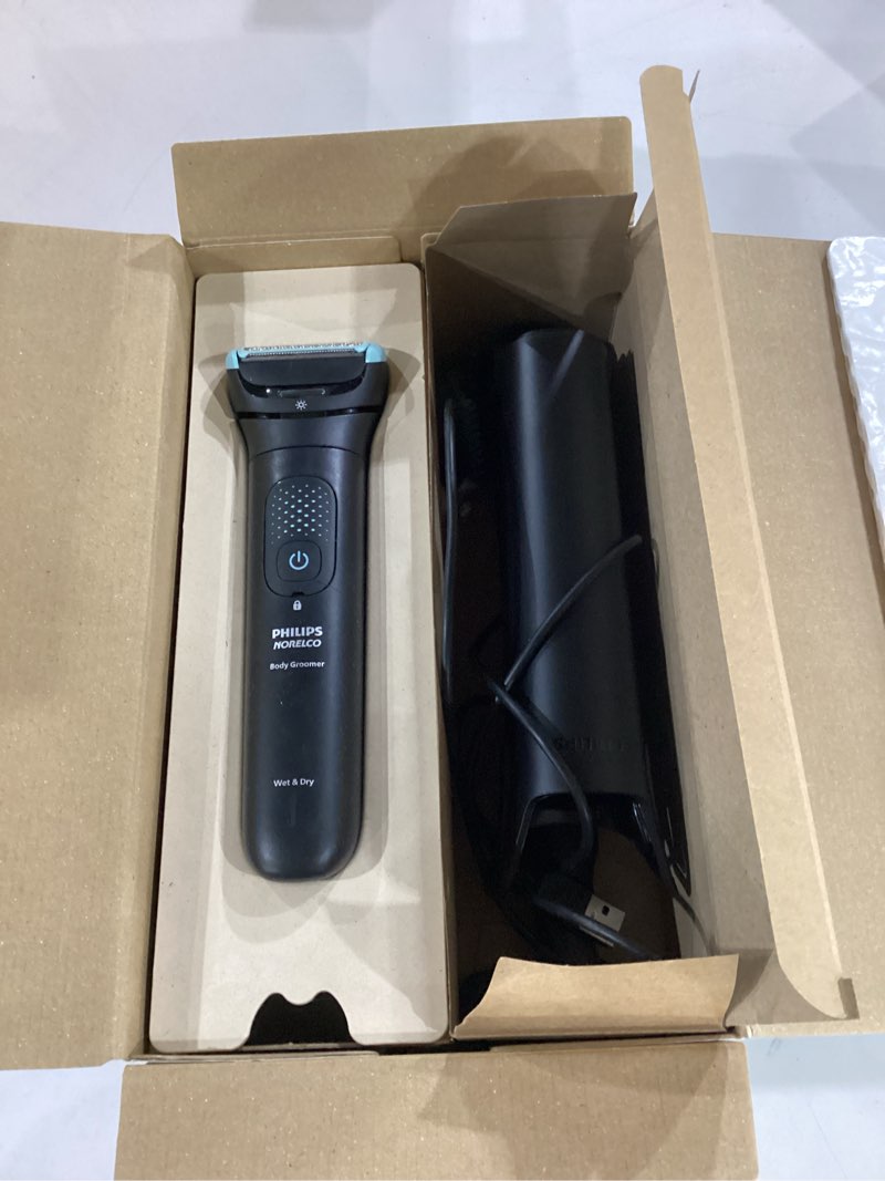 Condition photo showing Good Condition for not tested**** philips norelco body groomer 7000 series, men's whole body groomer, contour-following 2d flexing head, triple protect shave system & intimate body hair trimmer, 100% showerproof, bg7480/50 1 pack- bg7480/50 black