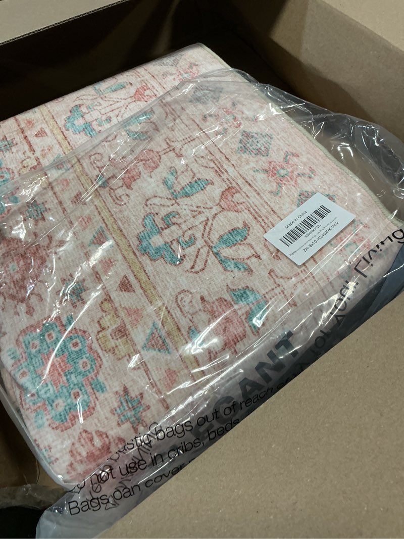 Condition photo showing Good Condition for zesthome 8x10 area rugs for girls bedroom, non-slip backing washable rugs, vintage large pink rug, stain resistant nursery room rug (pink/blue,8'x10') pink/blue 8' x 10' (rectangular)