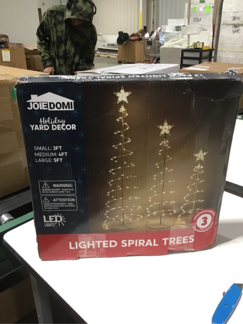 Condition photo showing New/Like New for JOIEDOMI 3 Pack Spiral Christmas Tree Lights, 218 LED Outdoor Lighted Tree with Star Topper & Stakes, Christmas Decorations for Yard Porch Patio Garden Holiday Xmas Eve Night Décor, Warm White