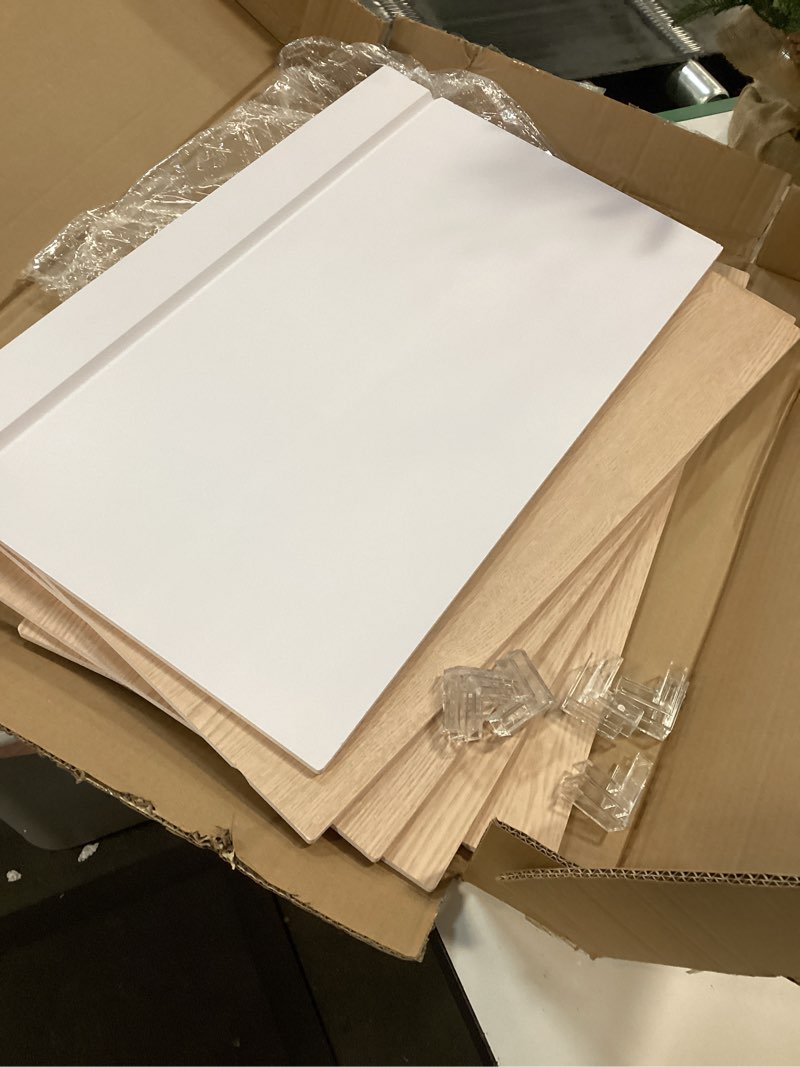 Condition photo showing New/Like New for 5 PCS Wire Shelf Covers,24*12 Wire Rack Covers for Shelves,0.31in Thick PVC Wood-Look Faux Shelf Cover for Wires Shelving,Moisture Resistant Durable,Easy to Cut Install,Shelves Cover for Pantry Closet 24*12 White