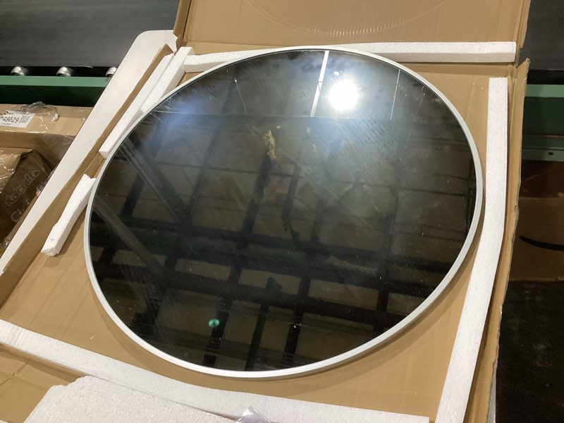 Condition photo showing Good Condition for scwf-gz 24" round mirror circle wall mounted hanging or against wall aluminum alloy metal frame dressing make-up mirrors for entryway bedroom bathroom living room 24 inch silver