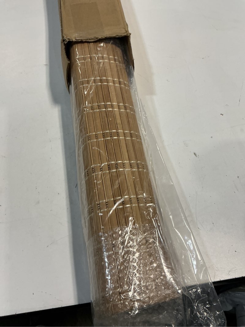 Condition photo showing New/Like New for LazBlinds No Tools No Drill Cordless Bamboo Roman Shades, Light Filtering Window Treatment, Roll Up Bamboo Blinds for Windows 29'' W x 64'' H, Brown Light Filtering-brown206 29" W x 64" H