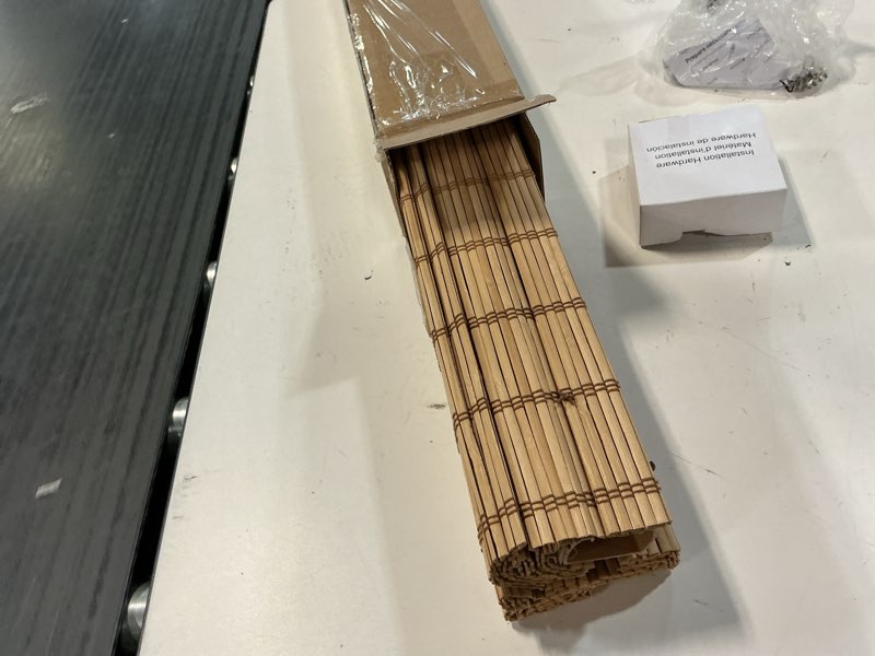 Condition photo showing Good Condition for chicology bamboo roman shades - customer favorite light filtering blinds for windows, premium quality, ideal for home, deer brown, 23" w x 64" h 23"w x 64"h deer