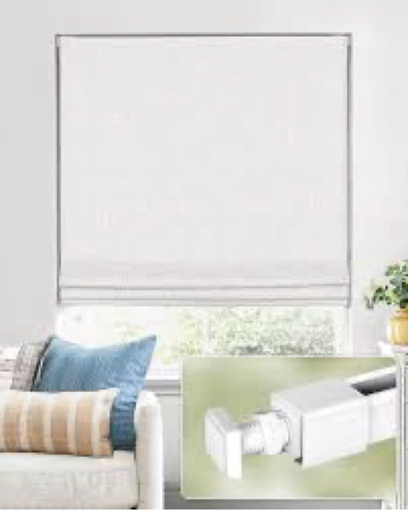UNISHADES no Drill Cordless Roman Shades for Windows, 33" W × 64" H - Light Filtering - Linen - Whit