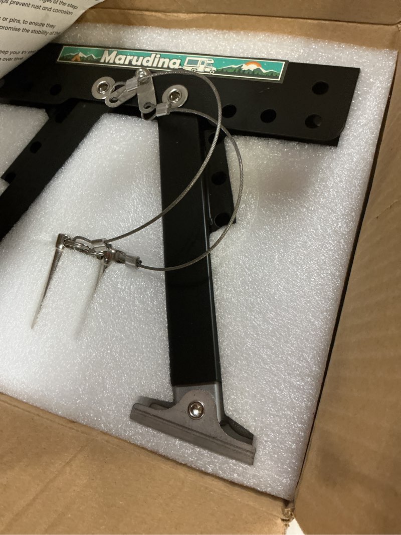 Condition photo showing Good Condition for marudina heavy-duty rv step stabilizer, thickened reinforced metal for superior stability, foldable and height adjustable, easy installation for travel trailers/5th wheels/motorhomes black