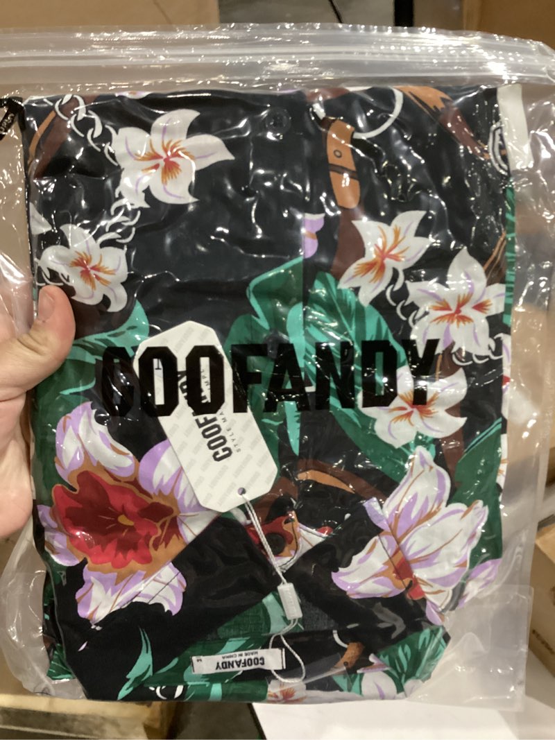 Condition photo showing New/Like New for COOFANDY Men's Hawaiian Matching Set Summer Beach 2 Piece Outfits Flower Button Down Shirts and Shorts Vacation Outfits Medium Black & Flower