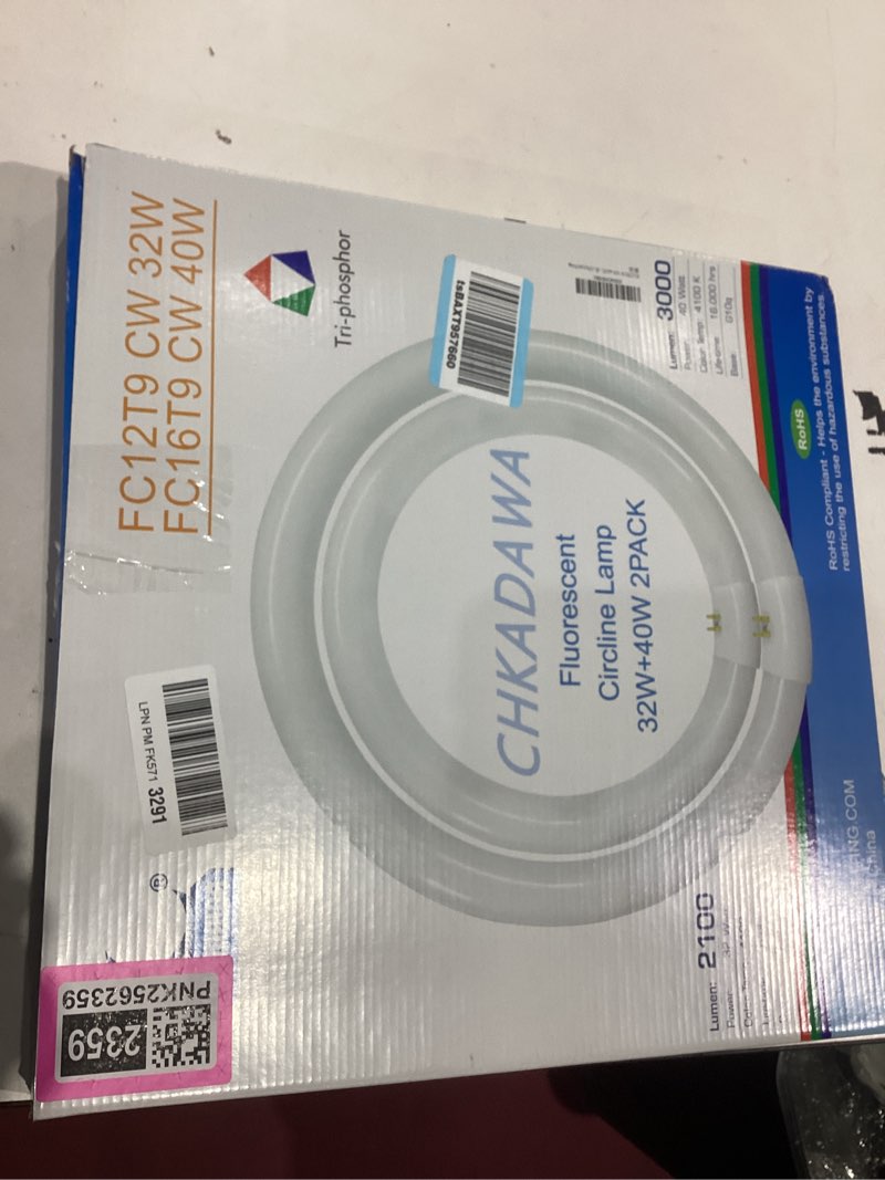 Condition photo showing Good Condition for FC12T9/CW 32W and FC16T9/CW 40W Cool White Set, Round Fluorescent Light Bulb 12 inch T9 32 Watts & 16 inch 40 Watts Circular Bulb, Circline Kitchen and Bath Light Bulbs, 4100K, G10q 4 pin Prong