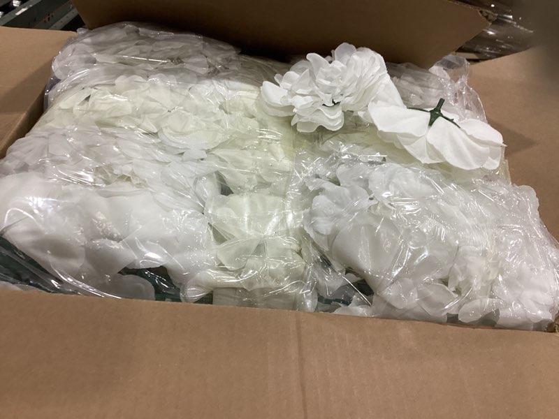 Condition photo showing Good Condition for 16pcs white artificial flower wall panels 16.5"x16.5" silk rose & hydrangea floral backdrop for wedding party baby shower event photo booth wall decor white 16